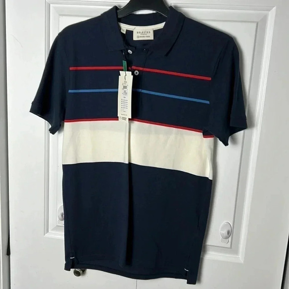 NWT -SELECTED HOMME  polo shirt ,organic cotton, bold stripes,blokecore,preppy - Picture 3 of 6